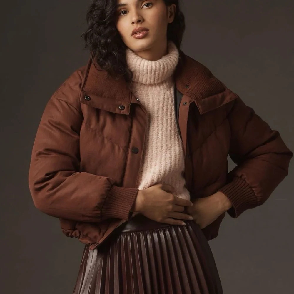 NWT Anthropologie Pilcro Exaggerated Collar Cropped Puffer Jacket Large
